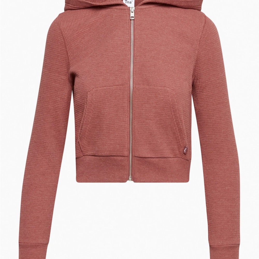 TNA Dark Peach Zip-Up Waffle Knit Hoodie